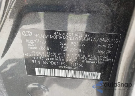 2020 Hyundai Elantra Sel из США, поврежденный, VIN 5NPD84LF9LH614568